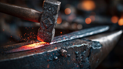 A sword being forged by a blacksmith.