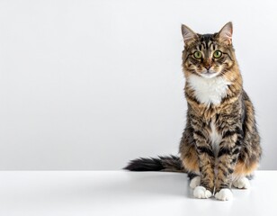 Cat on white background with good copy space.