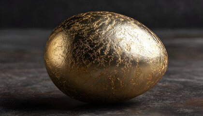 Fototapeta premium Golden Egg Resting on a Dark Surface, Showcasing Its Shiny and Textured Finish