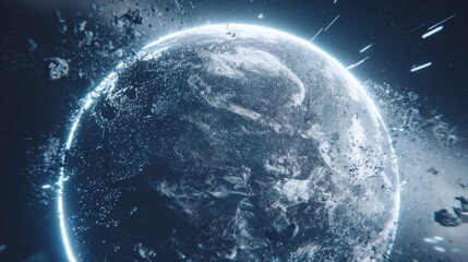 Fototapeta premium floating glass orb suspended above chaotic static lines serenity center balance metaphor illustration concept scene visual for commercial design use high detail quality stock image illustration concep