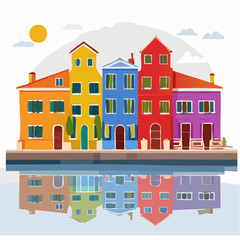 Colorful Venetian Buildings Reflected in Water