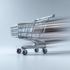 Silver shopping cart icon with motion blur on clean white background Generative AI