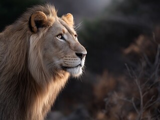Majestic lion portrait in profile view
