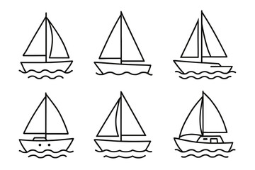 Set of six simple sailboat outlines on white background