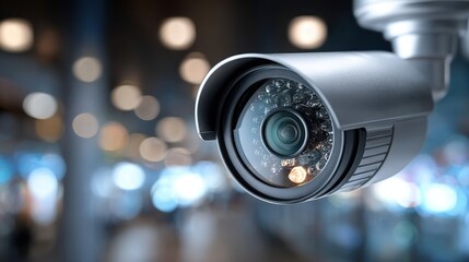 Security Camera Close-up with Blurred Background for Surveillance and Safety