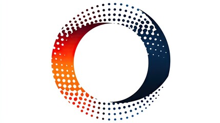 Circular graphic design with halftone effect and gradient colors.