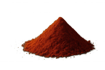 Red chili powder forms a conical pile, isolated on a transparent background, ready for culinary or artistic use