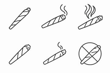 Set of smoking icons with burning cigarettes and no smoking sign