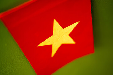 Vibrant red and yellow star on green background, symbolizing national pride.