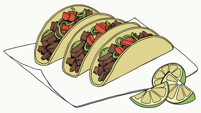 tacos with lime slices on white paper clip art preview