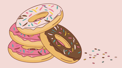 Stack of Delicious Donuts with Sprinkles Sweet Pastry Treat Bakery Food Illustration.