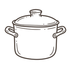 Hand-drawn outline illustration of a cooking pot with a lid for culinary and kitchen concepts.