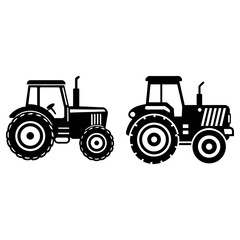 Obraz premium Two black tractor silhouettes displayed side by side on a white background in a vector style image