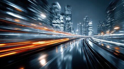 Fototapeta premium Futuristic Cityscape with Light Trails and Motion Blur at Night