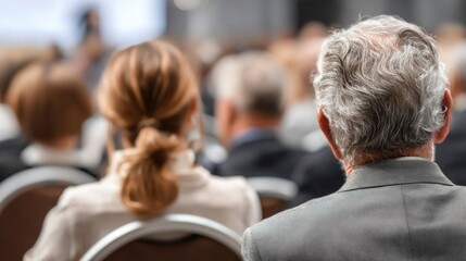 Audience members attentively engaged during a presentation at a conference in a spacious hall