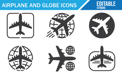 Editable Airplane and Globe Icons for International Travel Design