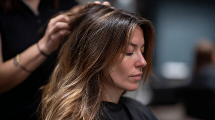 Fototapeta premium Hairdresser styling a clients hair.