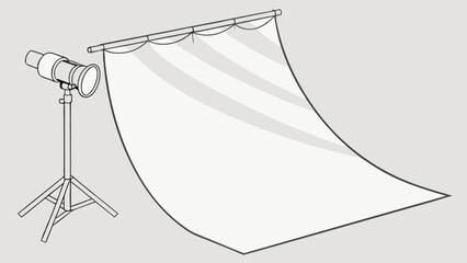 Fototapeta premium Studio Lighting Setup with Backdrop Photography Equipment Illustration Photo Shoot Design.
