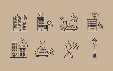 Fototapeta premium Smart city technology icons representing connectivity and innovation