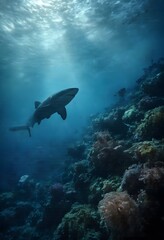 Obraz premium Shark Swimming Above Coral Reef