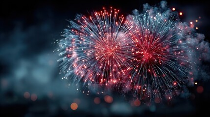 Spectacular Red and Silver Fireworks Display Against Dark Night Sky
