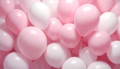 A close-up view of many pink and white balloons