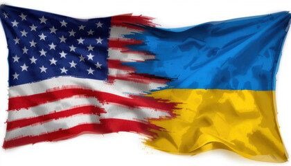Obraz premium Unity in conflict us and ukraine flags intertwined symbolizing solidarity and cooperation amidst crisis