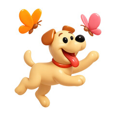 Fototapeta premium PNG Playful cartoon dog with butterflies
