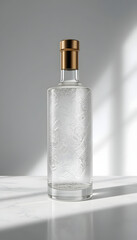 glass bottle with a cylindrical shape.