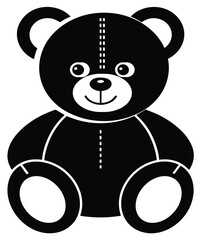 Cute black and white teddy bear vector illustration with stitched details, perfect for kids design, logo, nursery art, and branding.