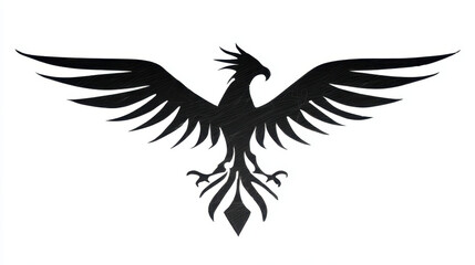 Elegant black silhouette of a mythical bird spreading its wings in a dynamic and powerful pose
