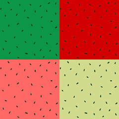 Seamless Watermelon Seed Pattern in Four Color Variations. Small black  dots pattern
