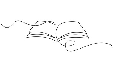 Continuous one line drawing of open book vector illustration. Editable outline