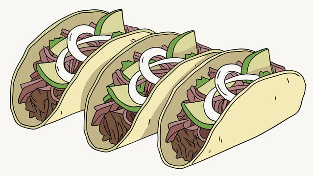 tacos with avocado, onion, and meat clip art preview