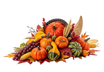 Autumn harvest vegetable arrangement isolated on transparent background