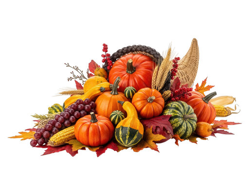 Autumn harvest vegetable arrangement isolated on transparent background