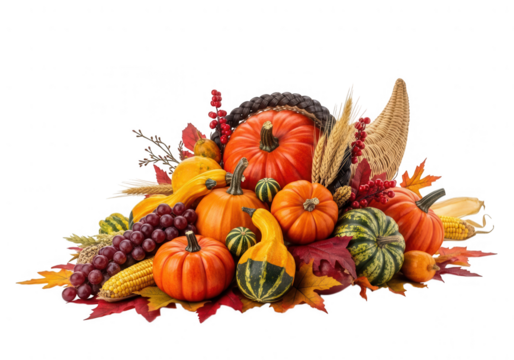 Autumn harvest vegetable arrangement isolated on transparent background