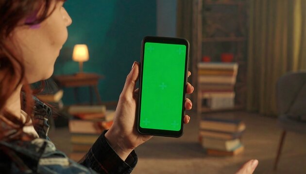 Person holding a phone with a green screen (1)