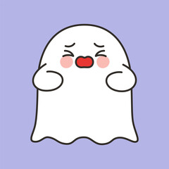 Pouting Cute Halloween Ghost Refusing Cartoon Vector