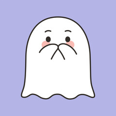 Surprised Cute Halloween Ghost Covering Mouth Cartoon