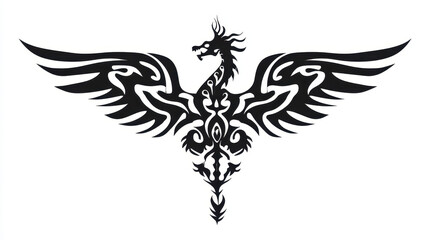 Obraz premium Intricate Black Tribal Phoenix Design with Majestic Wings and Elegant Pattern for Artistic Inspiration