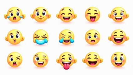 Obraz premium Emojis de bebés sonriendo, riendo y guiñando el ojo, cada uno con rasgos y expresiones faciales distintivos