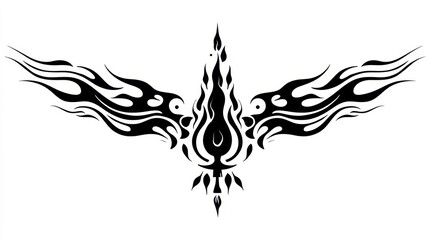Black tribal tattoo design featuring wings and flame motifs for artistic expression and body art decoration