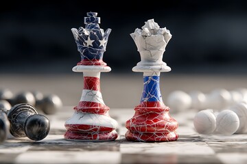 Political Conflict: US and Russia Chess Pieces