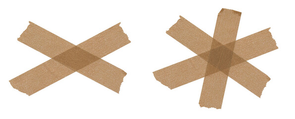 set of brown adhesive torn tape isolated transparent png background,Paper tape sticker with ripped edges,adhesive bandage on a white background,Torn masking tape,Design template or mockup.