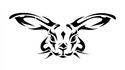 Elegant black and white tribal rabbit illustration with intricate designs and sharp features