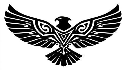 Tribal Hawk Illustration with Intricate Patterns and Flowing Lines for Graphic Design Projects