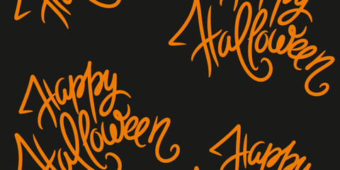 Happy Halloween Orange Lettering on Dark Grey Pattern