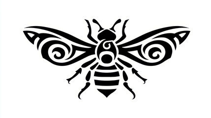 Intricate Black and White Tribal Bee Design Perfect for Nature Enthusiasts and Art Lovers