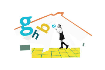 Creative collage young schoolgirl september academic year student letters education class blow air kiss checkered background